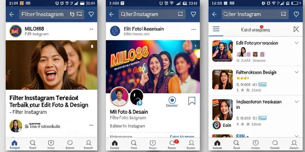 Tampilan antarmuka MILO88 dengan berbagai pilihan filter Instagram yang menarik.