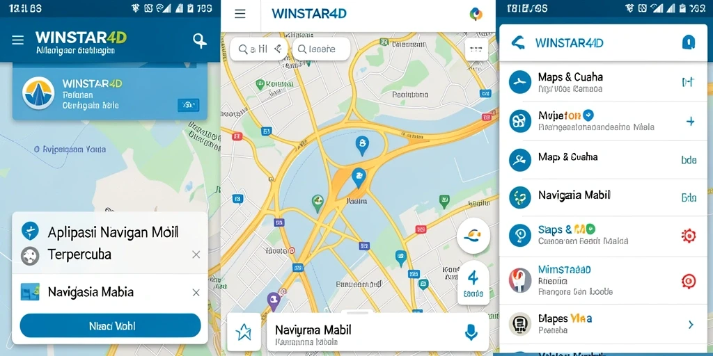 Antarmuka WINSTAR4D menampilkan peta dan rute Navigasi Mobil yang jelas.