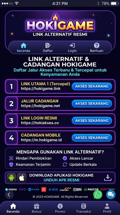 Tampilan link alternatif hokigame