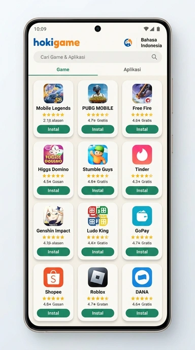Tampilan katalog aplikasi hokigame